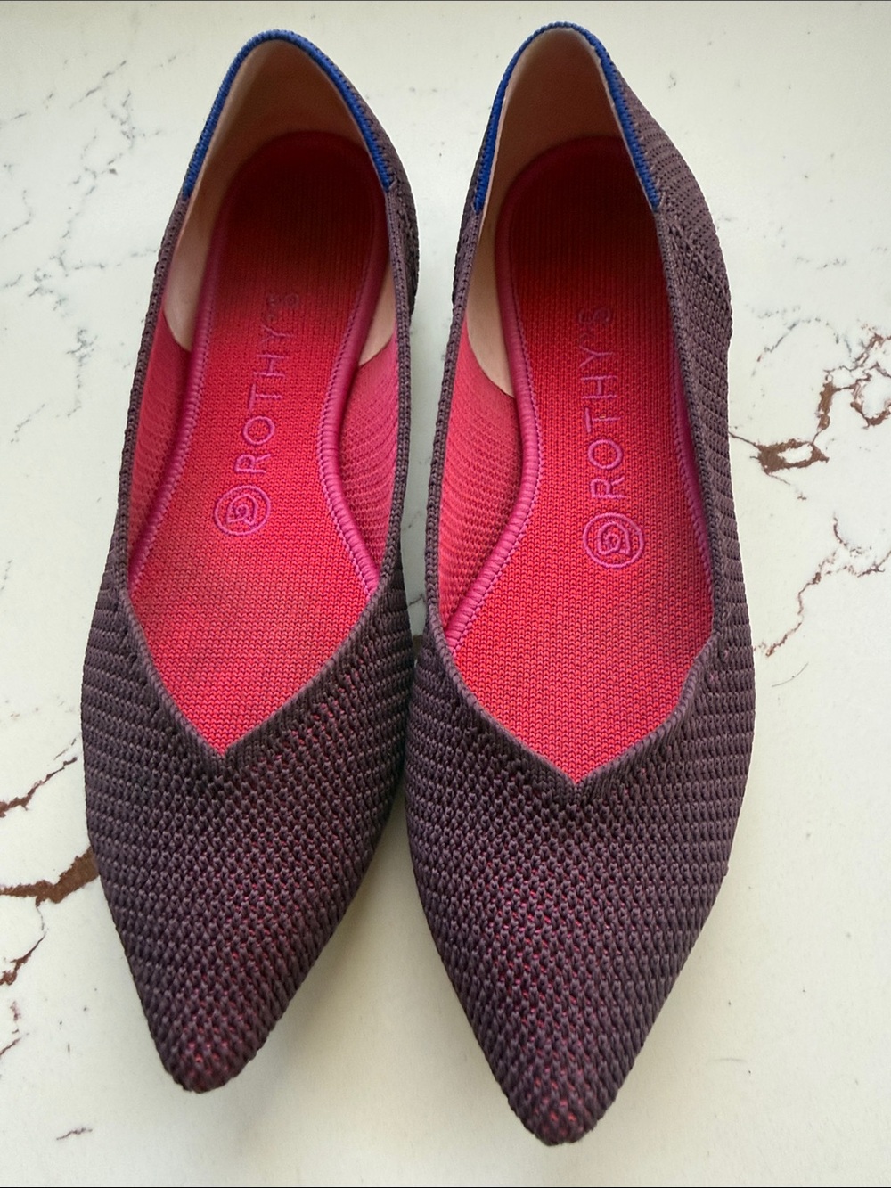 Rothy's Pointed Knit Flats in Berry and Deep Plum